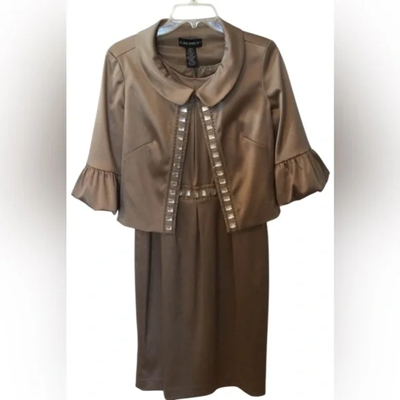 Cachet Beautiful Camel Mother of The Bride Party Holiday Jacket Dress Size 8 - Picture 1 of 9
